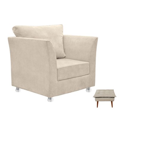 Kit 01 Poltrona Lisboa Decorativa + 01 Puff Opala Decorativo Suede