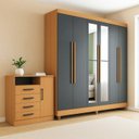 Ver imagem 1 de Guarda-Roupa Casal com Espelho 6 Portas 2 Gavetas 202x184cm e Cômoda 4 Gavetas e 1 Porta Apolo Marrom/Freijó/Grafite