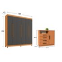 Ver imagem 3 de Guarda-Roupa Casal com Espelho 6 Portas 2 Gavetas 202x184cm e Cômoda 4 Gavetas e 1 Porta Apolo Marrom/Freijó/Grafite