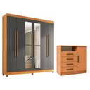 Ver imagem 2 de Guarda-Roupa Casal com Espelho 6 Portas 2 Gavetas 202x184cm e Cômoda 4 Gavetas e 1 Porta Apolo Marrom/Freijó/Grafite