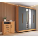 Ver imagem 6 de Guarda-Roupa Casal com Espelho 6 Portas 2 Gavetas 202x184cm e Cômoda 4 Gavetas e 1 Porta Apolo Marrom/Freijó/Grafite