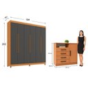 Ver imagem 5 de Guarda-Roupa Casal com Espelho 6 Portas 2 Gavetas 202x184cm e Cômoda 4 Gavetas e 1 Porta Apolo Marrom/Freijó/Grafite