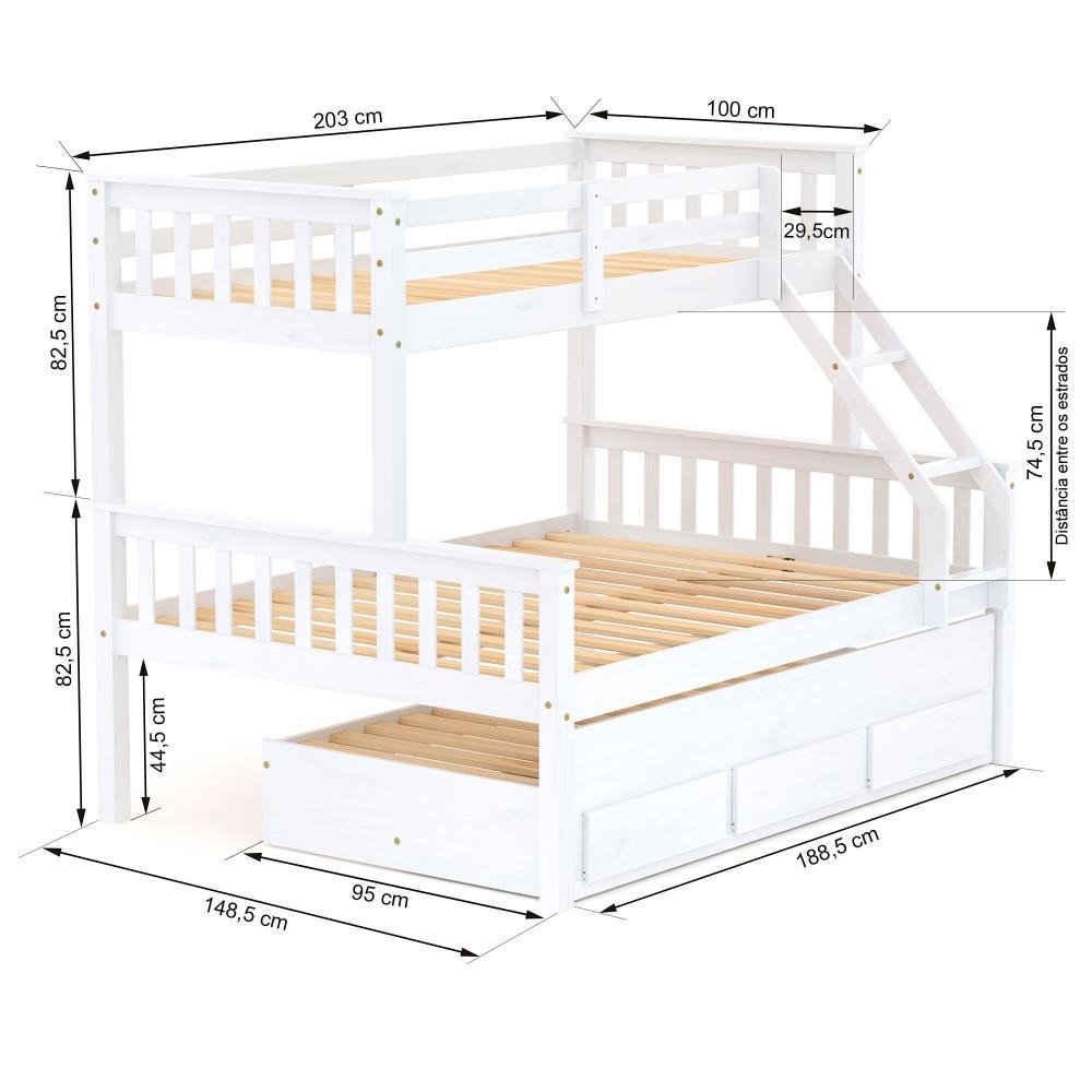 Treliche Cama Casal com Gavetas Madeira Maciça Branco Mobilistore - 2