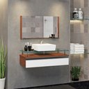 Ver imagem 2 de Conjunto Gabinete Banheiro Ametista 80cm com Tampo de Vidro:natura/branco/branco/um Furo