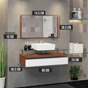 Ver imagem 3 de Conjunto Gabinete Banheiro Ametista 80cm com Tampo de Vidro:natura/branco/branco/um Furo