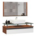 Ver imagem 1 de Conjunto Gabinete Banheiro Ametista 80cm com Tampo de Vidro:natura/branco/branco/um Furo