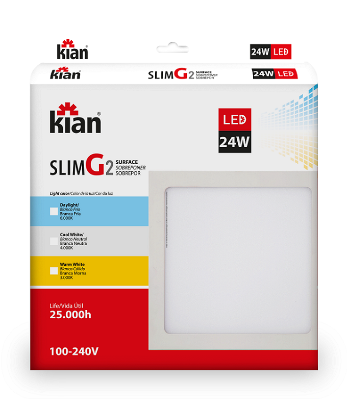 Luminária Plafon Led Sobrepor Slim G2 24w 6000k Branco Kian Kian Obrepor Slim G2 Quadrado - 3