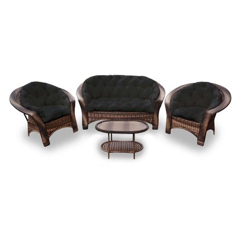 Conjunto de Sofá Fibra Sintética 19 - 1 Sofá 2 L + 2 Poltronas + 1 Mesa Centro - Tecido Duna Preto