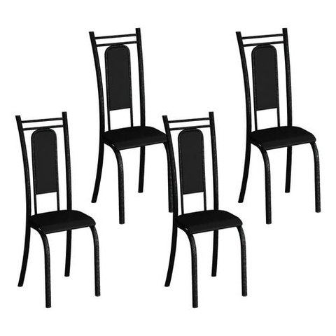 Kit 4 Cadeiras Paris Corino Preto Tubo Martelado