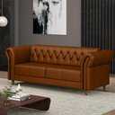 Ver imagem 1 de Sofá Living Sala de Estar Stanford Chesterfield 2 Lugares 180cm Pés de Madeira Couro Caramelo G58 -