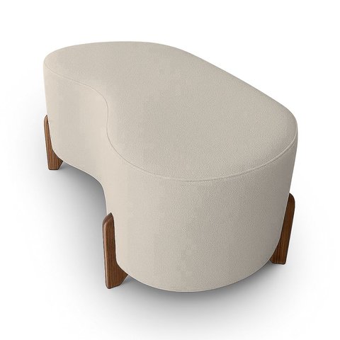Puff Orgânico Curvo Pé de Madeira Decorativo para Sala Confortável e Reforçado Bouclé