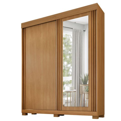 Guarda-roupa Mônaco - 2 Portas Ripados Deslizantes 3 Gavetas com Espelho - Benetil
