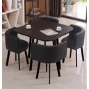 Ver imagem 4 de Mesa de Jantar Minimalista com 4 Cadeiras Compacta 1m2:base da Cadeiras Negras com Ecocuero/preto Qu