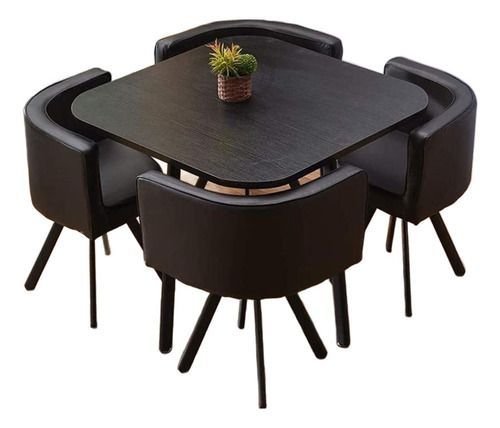 Mesa de Jantar Minimalista com 4 Cadeiras Compacta 1m2:base da Cadeiras Negras com Ecocuero/preto Qu