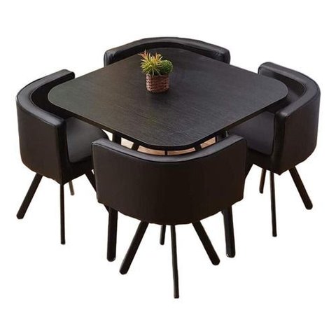 Mesa de Jantar Minimalista com 4 Cadeiras Compacta 1m2:base da Cadeiras Negras com Ecocuero/preto Qu