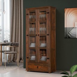 Cristaleira Rústica Madeira Maciça 2 Portas Vidro 1 Gaveta Imbuia Classic Shop JM - 1