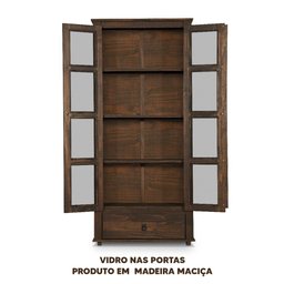 Cristaleira Rústica Madeira Maciça 2 Portas Vidro 1 Gaveta Imbuia Classic Shop JM - 3