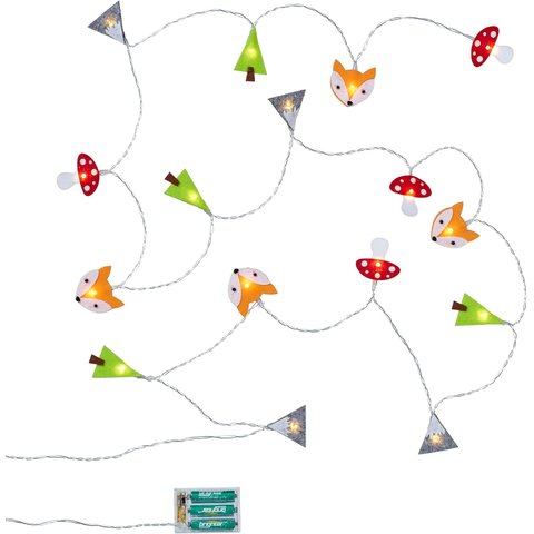 Luminária Infantil Animais do Bosque Cormilu Led, À Pilha, 10 Bolas, 1.5m
