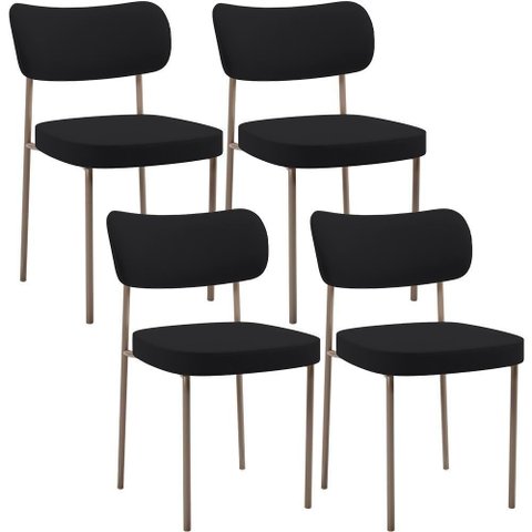 Kit 04 Cadeiras Decorativa Estofada para Sala de Jantar Melina Base Arena L02 Suede Preto - Lyam