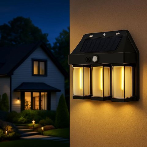 Luminaria Solar Arandela LED Filamento Sensor de Presença Movimento Jardim Quintal Ambiente Externo 