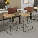 Ver imagem 2 de Kit 06 Banqueta Alta Cozinha Sala Jantar Allana L02 Couríssimo Marrom Linho Bege Escuro - Lyam