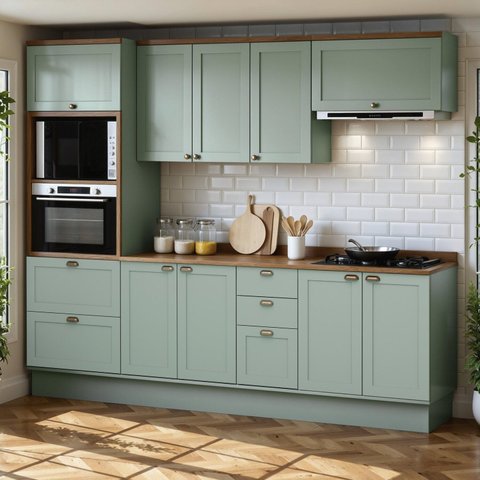 Cozinha Completa Modulada 5 Peças 100% MDF Modelo Americano Provençal Iluminata Verde/Mint/Ébano