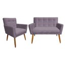 Ver imagem 1 de Kit Namoradeira + 1 Poltrona Decorativa Onix Suede Rosê Pés Madeira Mz Decor