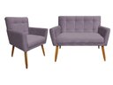 Ver imagem 1 de Kit Namoradeira + 1 Poltrona Decorativa Onix Suede Rosê Pés Madeira Mz Decor