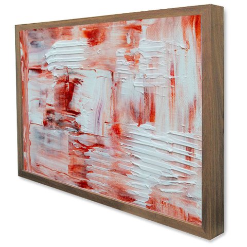 Quadro Decorativo Caixa Alta com Vidro Abstrato Vermelho e Branco TaColado Moldura Madeira 90 x 60cm