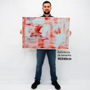 Ver imagem 2 de Quadro Decorativo Caixa Alta com Vidro Abstrato Vermelho e Branco TaColado Moldura Madeira 90 x 60cm