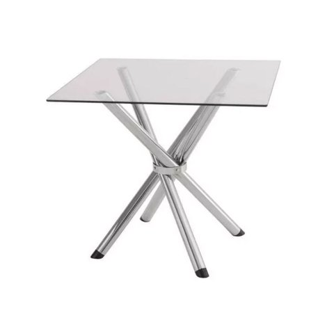 Mesa de Jantar ou Cozinha pé Palito para 4 lugares Cromada com Tampo de Vidro Quadrado Poltronas do 