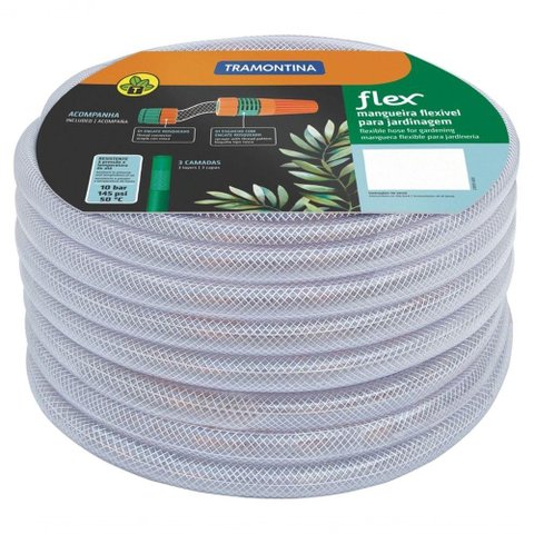 Mangueira Flex Tramontina Transparente em Pvc 3 Camadas 15 M com Engates Rosqueados e Esguicho