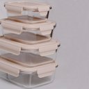 Ver imagem 7 de 6 Potes Herméticos de Vidro Borossilicato 410ml Uz Retangulares Pequenos Capuccino Porta Mantimentos