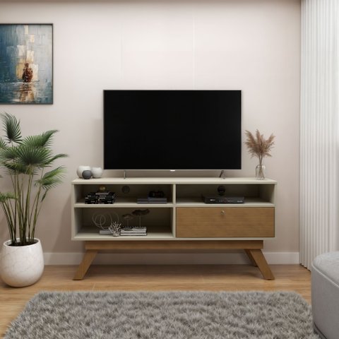 Rack para TV até 50 Polegadas 1 Porta Houston - Off White/Cinamomo