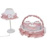 Kit Higiene 5 Peças Pvc Abajur, Cesta e Jogo de Potes Poá Rosê e Branco - 1