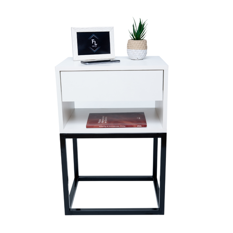 Mesa de Cabeceira Industrial 40cm - Base Preta Enviamos Montado
