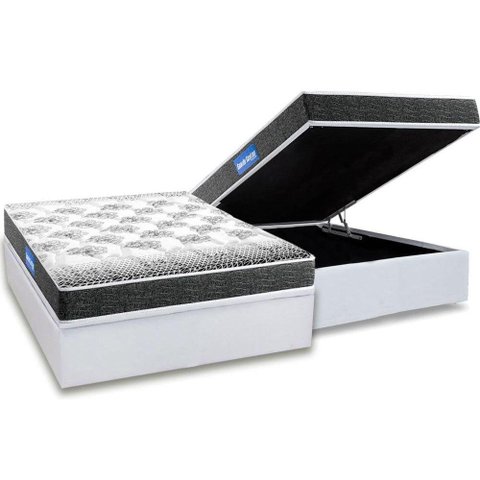 Cama Box Baú Casal: Colchão Espuma Probel D20 Guarda Costas Resistente Black + Base CRC Courano