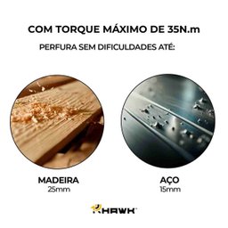 Parafusadeira e Furadeira de Impacto 2 Baterias de Lítio 20v 1.5ah com Maleta de Acessórios Hawk - 8