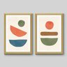 Conjunto de 2 Quadros Geometria e Cores P492 - 2 Quadros 60x40cm - Moldura Padrão Madeira - 1