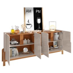 Sala de Jantar Lizz com Cristaleira e Buffet Aparador com Adega Off White/cedro - Casa D - 6