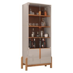 Sala de Jantar Lizz com Cristaleira e Buffet Aparador com Adega Off White/cedro - Casa D - 2