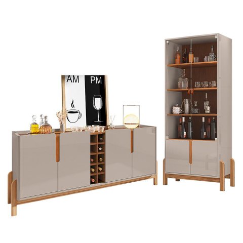 Sala de Jantar Lizz com Cristaleira e Buffet Aparador com Adega Off White/cedro - Casa D