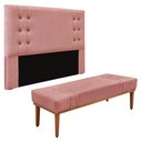 Ver imagem 1 de Kit Cabeceira e Calçadeira Recamier Solteiro 0,90m Gênova Veludo Rosa - Pallazio
