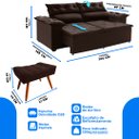 Ver imagem 4 de Sofá Compact Marrom 200cm Retrátil,Reclinável com Molas Espirais - Incluso 2 Puffs com Pés Palito