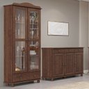 Ver imagem 1 de Conjunto Cozinha: Armário Vitrine 2 Portas 1 Gavetas Balcão 3 Portas 3 Gavetas Rubi Café Madeira Pin