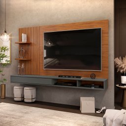 Painel para Tv até 60 Polegadas 2 Prateleiras Bento Dj Móveis Freijó/cinza Urbano - 2