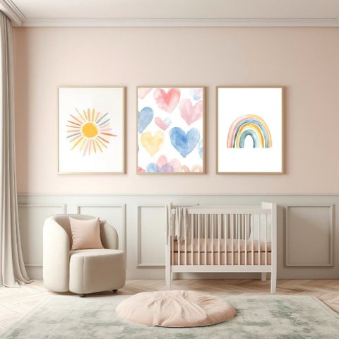 Kit 3 Quadros Decorativos Infantil - Boho Encantado NO2 - 40x60 - Moldura Madeira