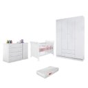 Ver imagem 1 de Quarto Infantil Branco Berço Americano Colonial com Colchão + Guarda-Roupa Roupeiro e Cômoda Julie 4