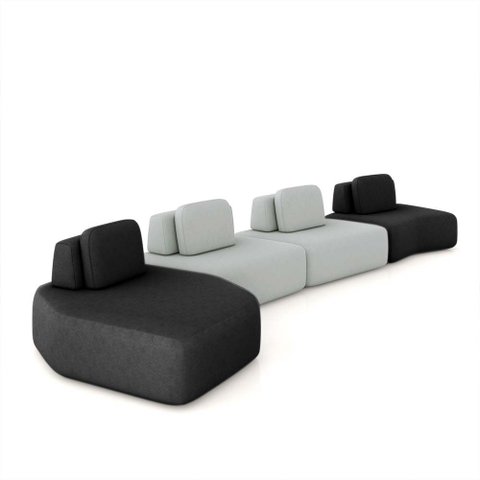Sofá Ilha Sala de Estar Dakota 4 Módulos 626cm Encostos Almofadas Soltas Veludo Preto/cinza Claro G3