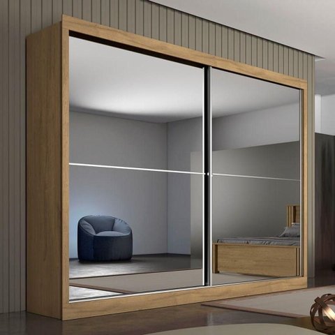 Guarda Roupa Casal Espelhado 2 Portas 4 Gavetas Verona-amêndoa Made Marcs